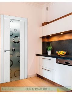 PUERTA LACADA DISEÑO GRUPO C EN BLOCK VIDRIO TEMPLADO 8MM BL MODELO 866 1V